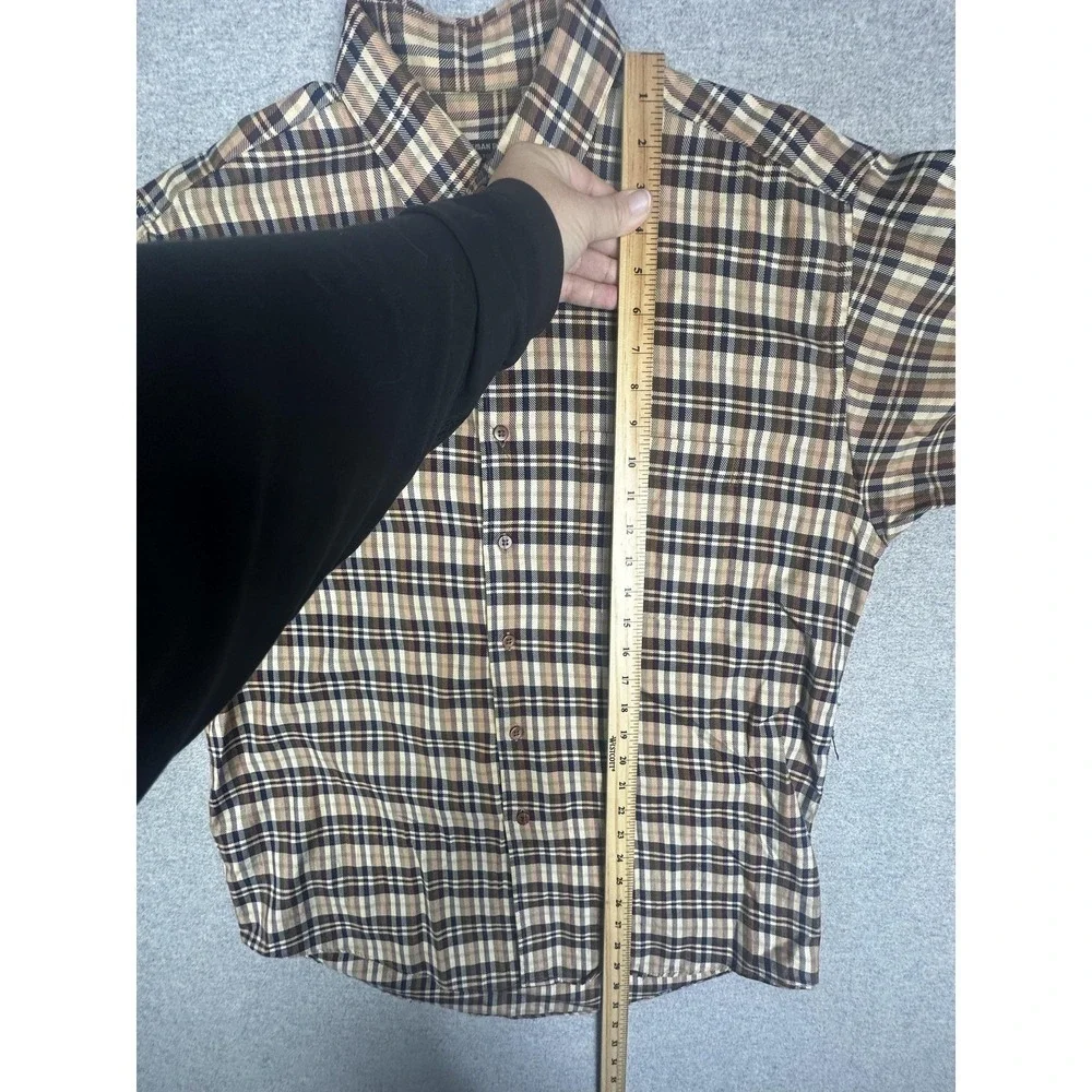 Gitman Bros Shirt Mens Large Beige Plaid‎ Twill Button Down Long Sleeve Pocket